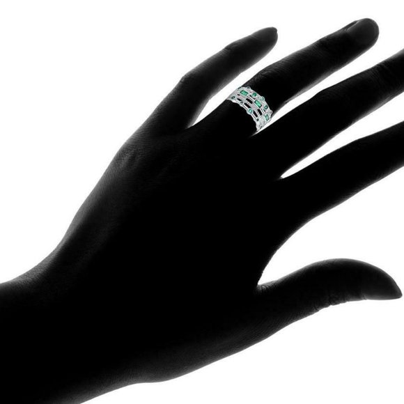 18K White Gold Plated 5 Layer Green Emerald Ring - Picture 3 of 3